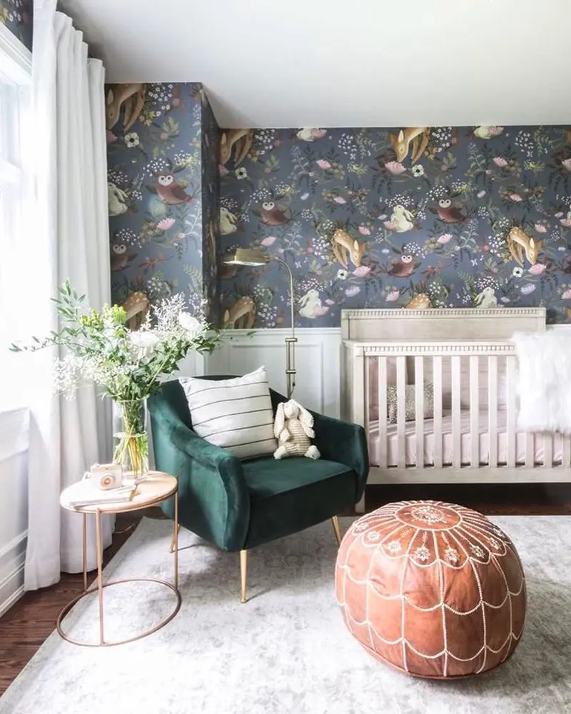 deco chambre bebe cabane bois papier peint