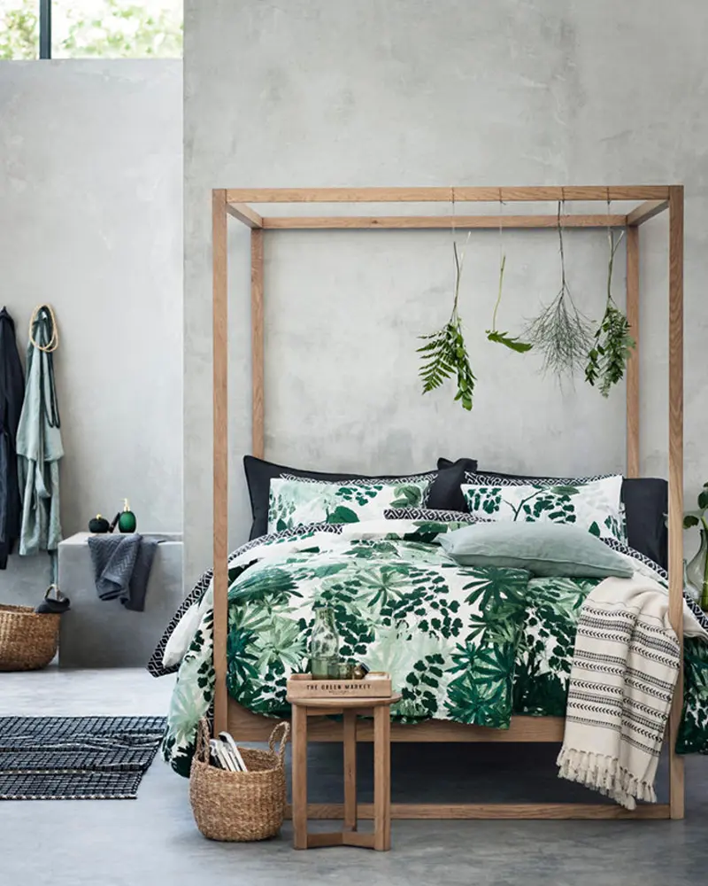 deco chambre tropicale vert beton