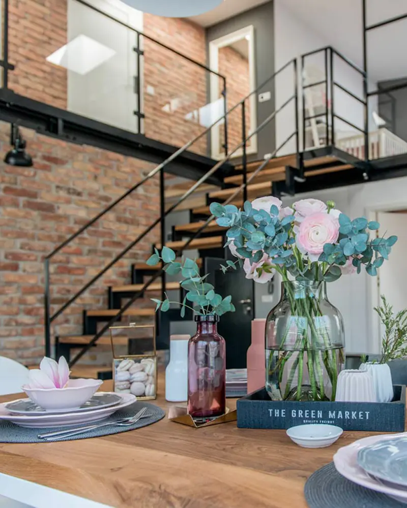 deco loft industriel chic rose salle a manger