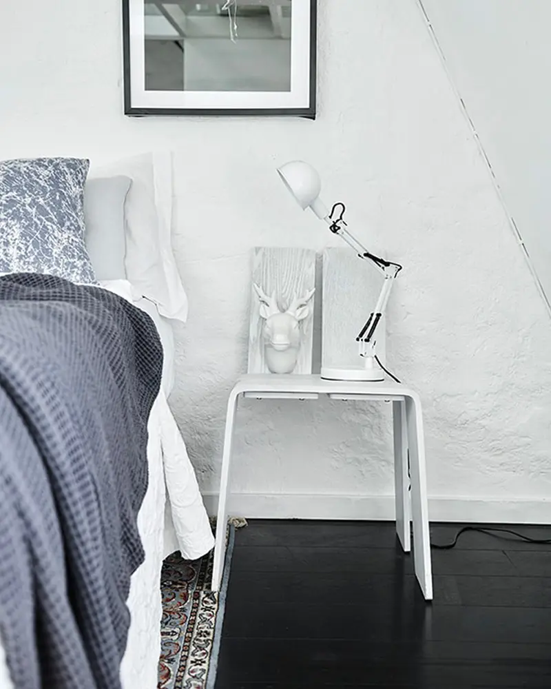 deco petit loft noir blanc chambre