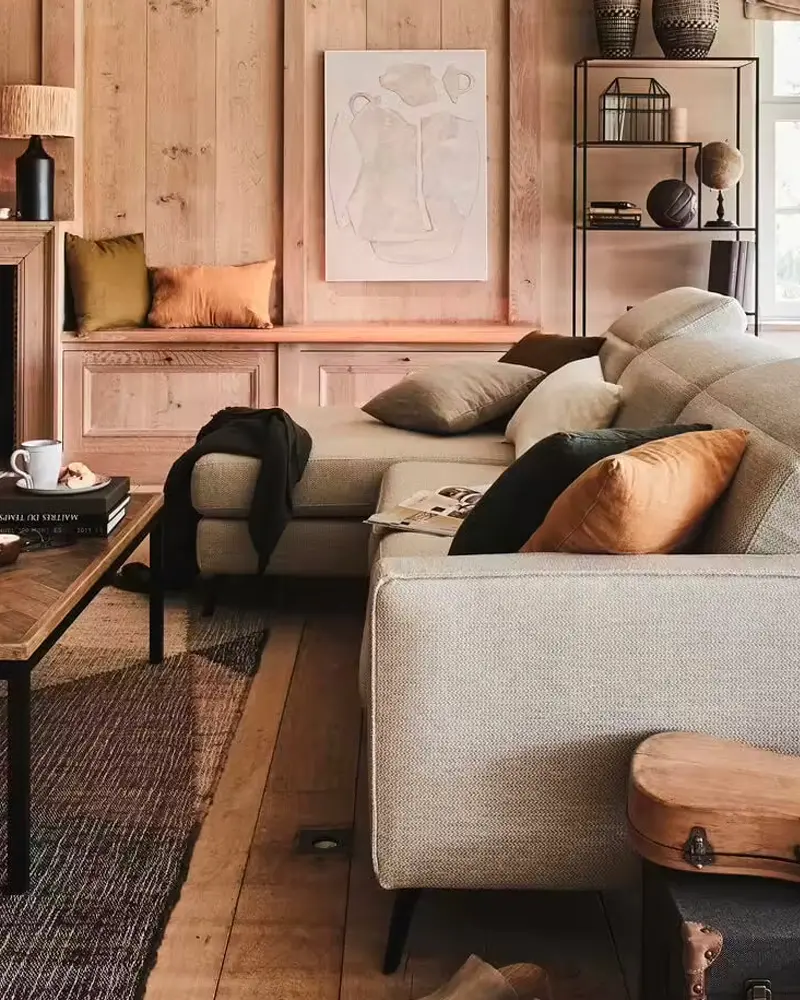 deco salon beige bois