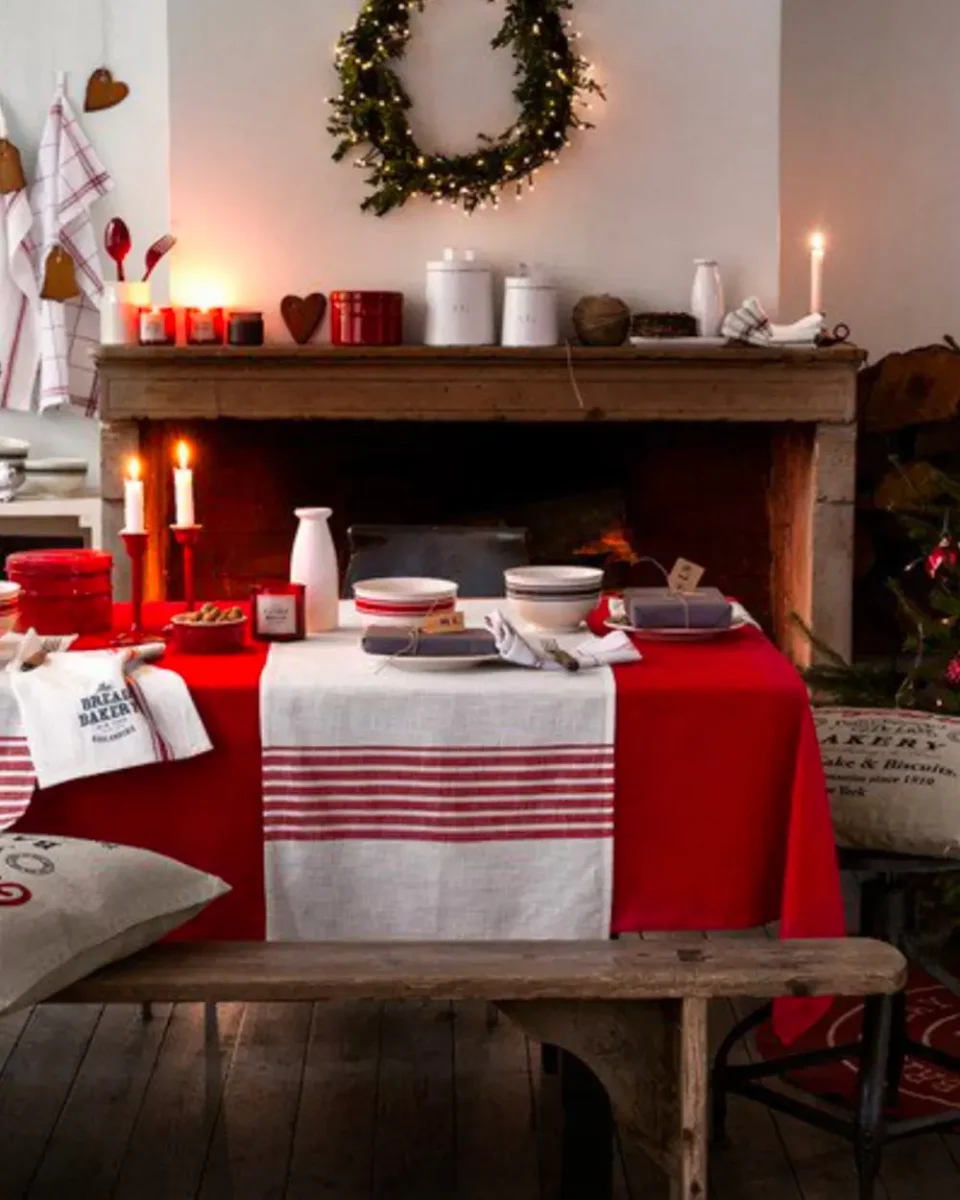 deco table noel rouge bois rustique