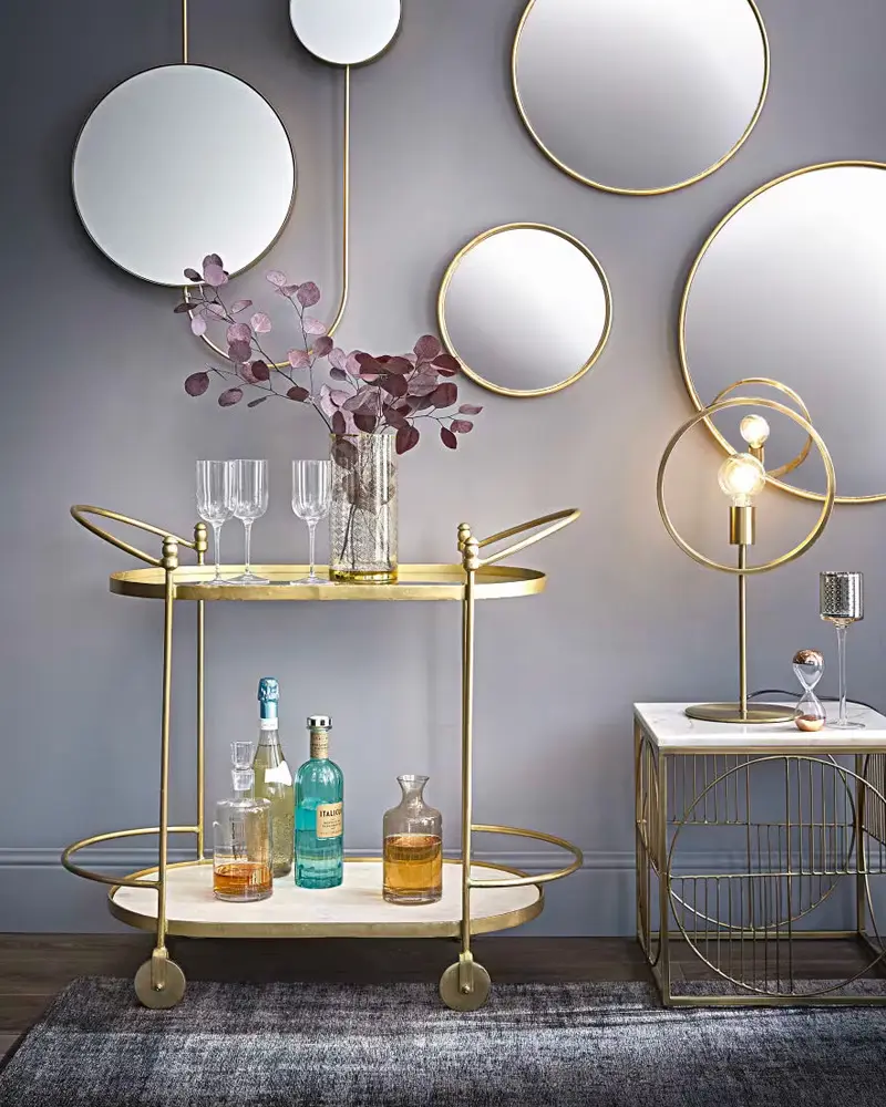 desserte metal dore marbre blanc