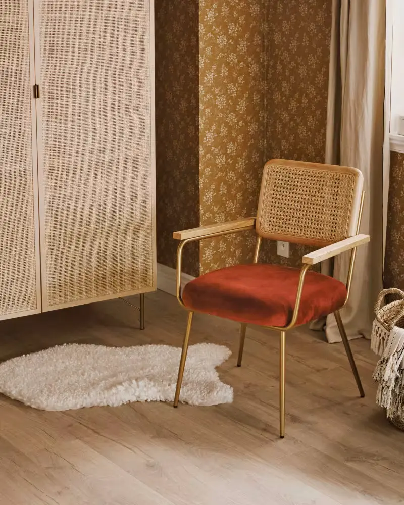 chaise velours cannage