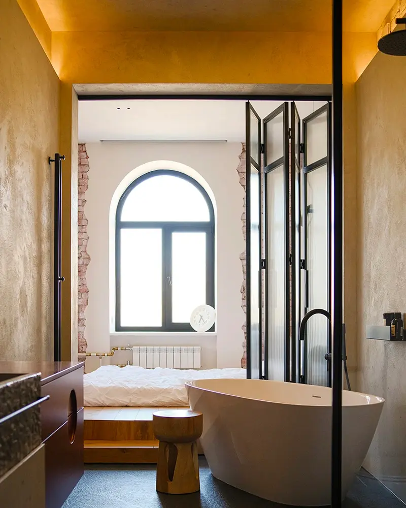deco appartement minimaliste rouge noir salle de bain
