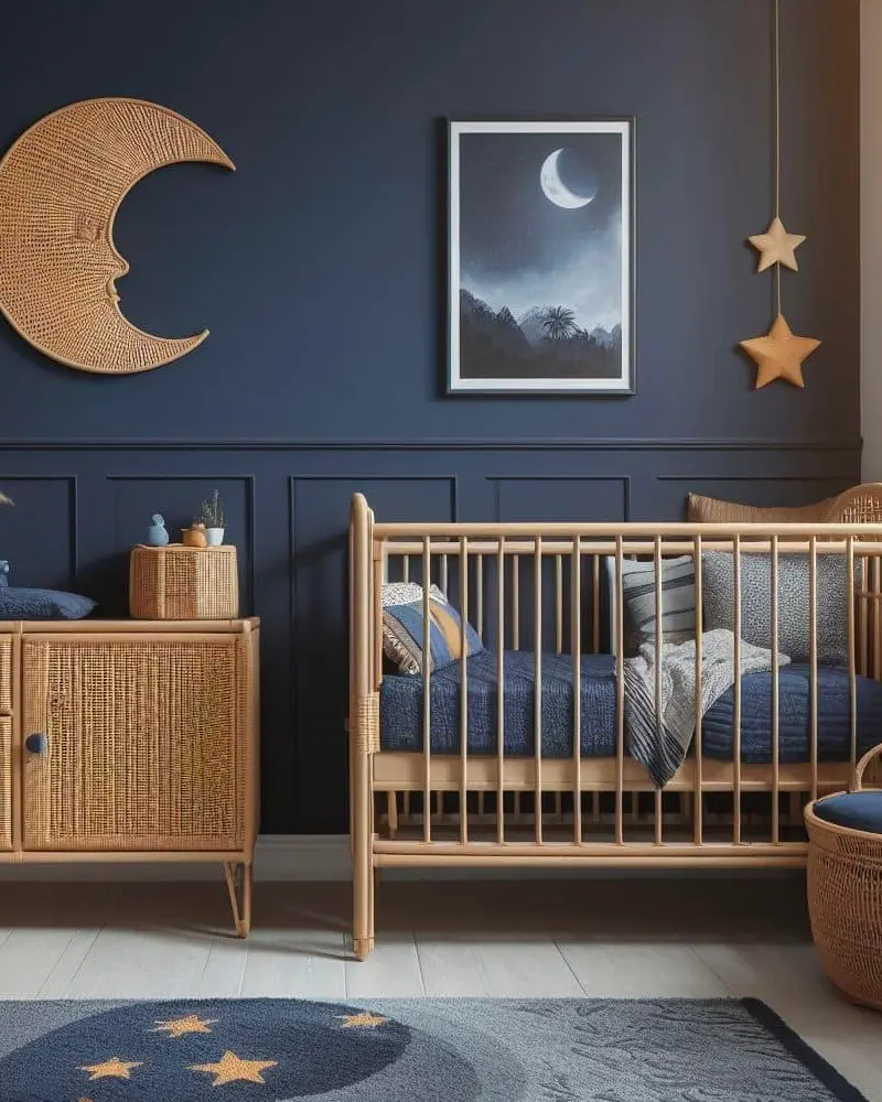 deco chambre bebe bleu rotin