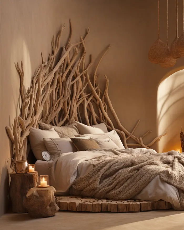 deco chambre nature tete de lit racine