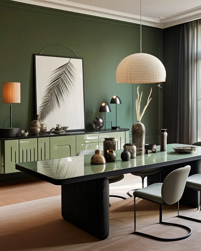 deco salle a manger moderne vert kaki