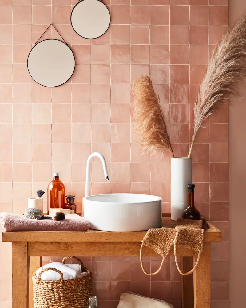 deco salle de bain carrelage zellige rose