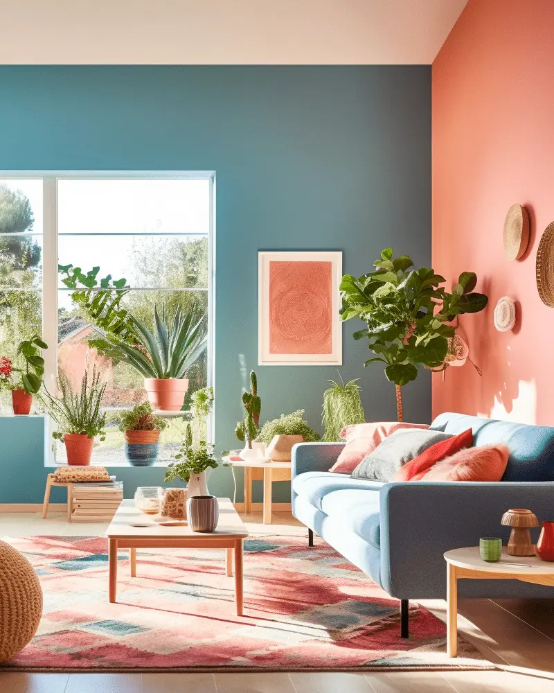 deco salon bleu corail