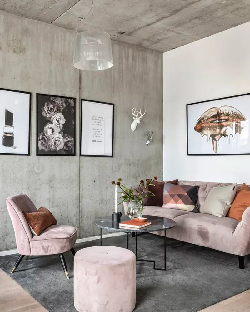 deco salon mur beton