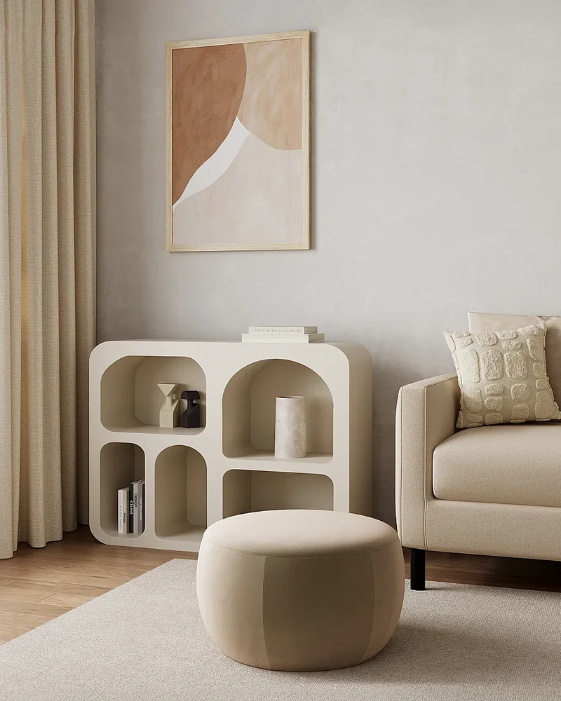 Pouf en velours rond Vente-unique