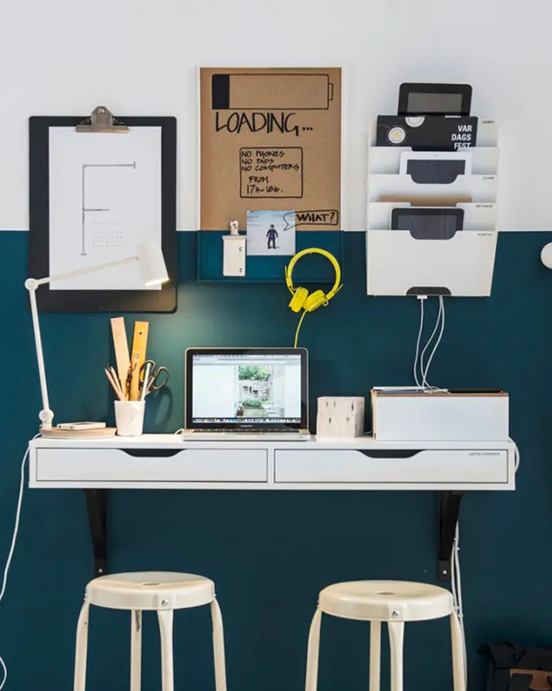 deco bureau bleu canard blanc