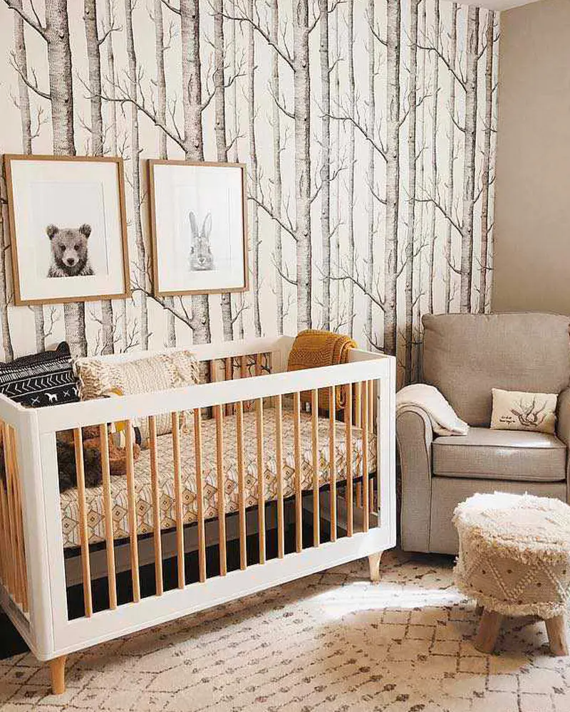 deco chambre bebe cabane bois papier peint