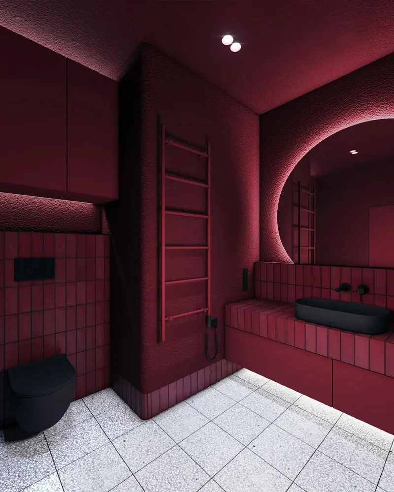 deco salle de bain moderne bordeaux noire