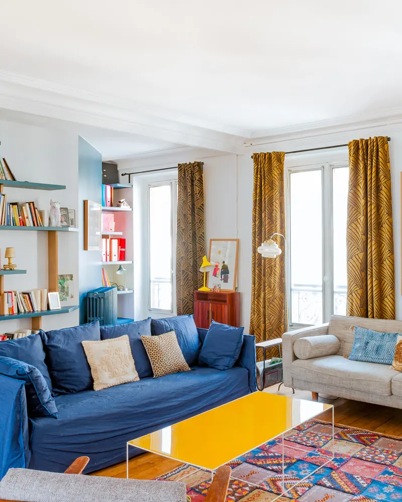 deco salon bleu jaune