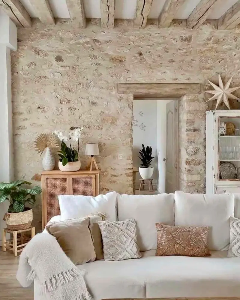 deco salon campagne mur pierre