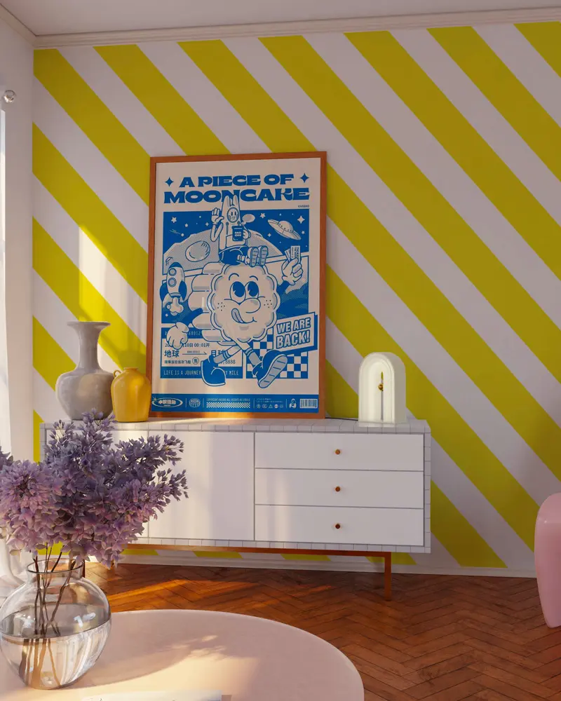 deco salon moderne papier peint rayures