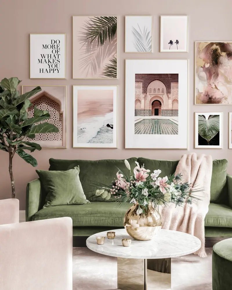 deco salon vert rose