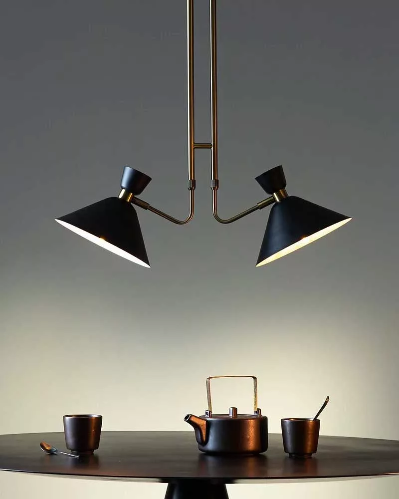 suspension double noir laiton