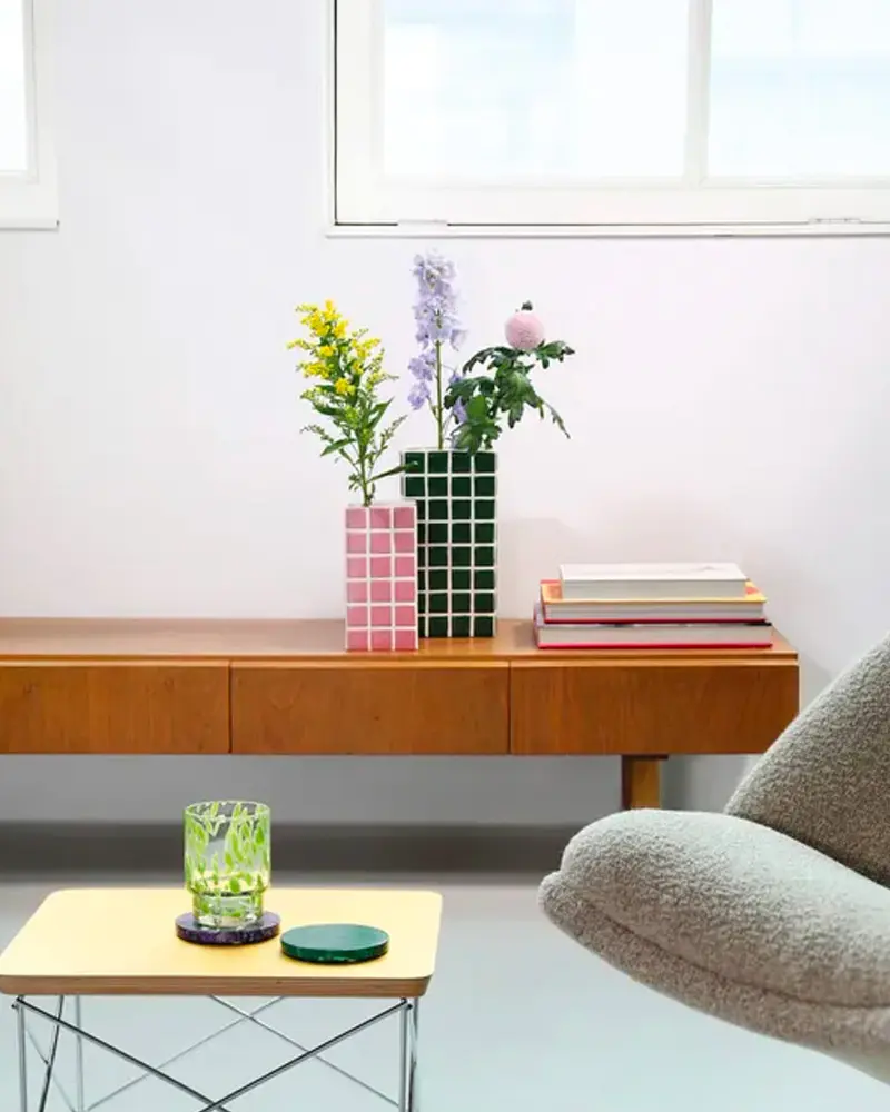 vase damier rose