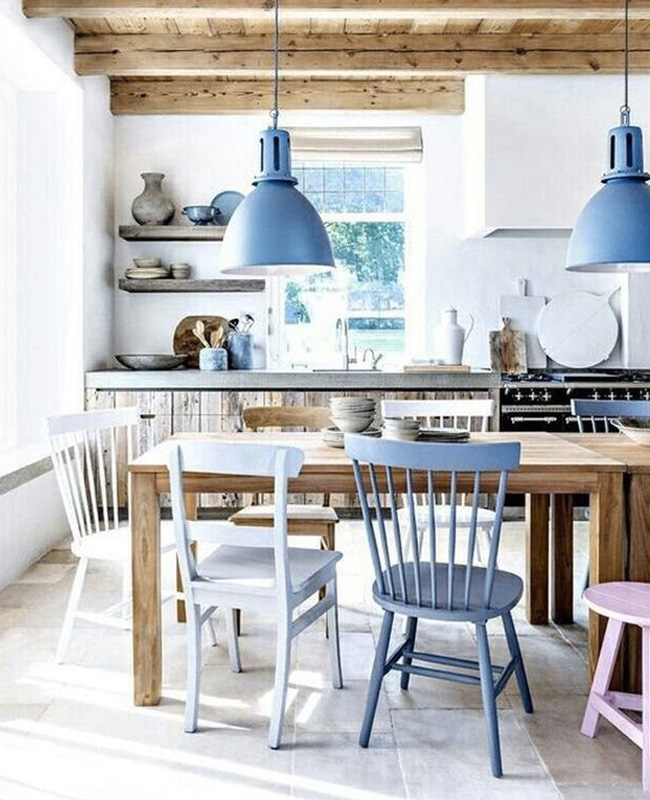deco salle à manger bord de mer bleu bois