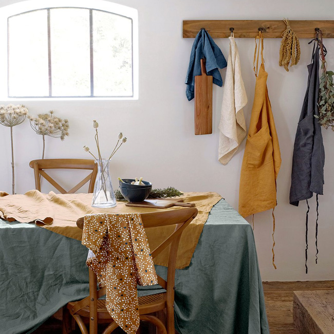 linge lin cuisine nappe verte