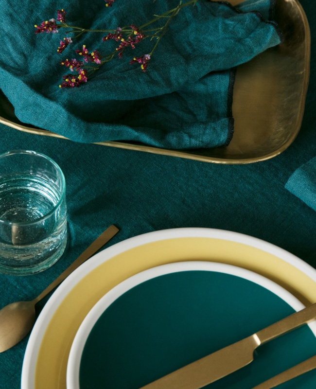 linge lin cuisine serviette bleu canard