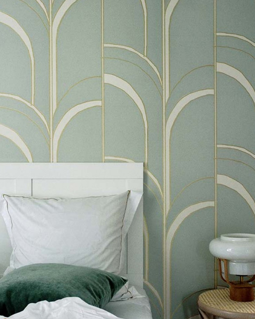 papier peint chambre art deco vert or