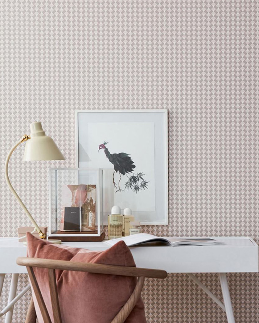 papier peint chambre retro pied de poule rose