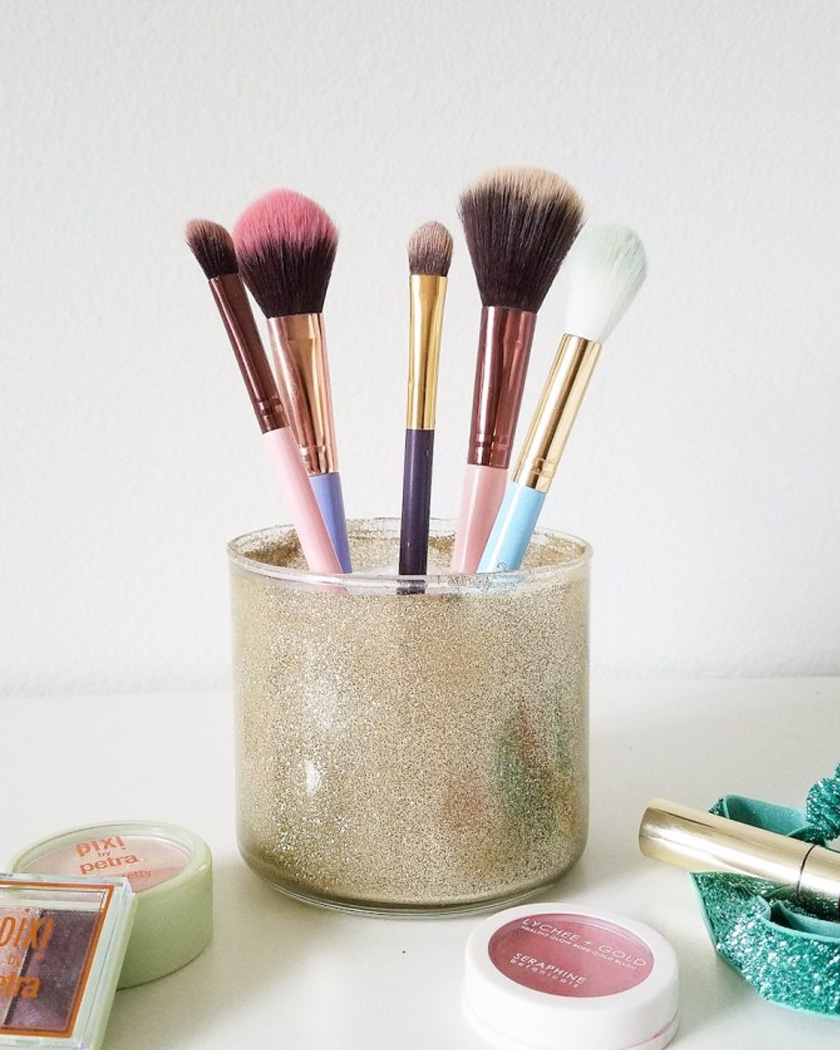 rangement maquillage diy bocal pailleté