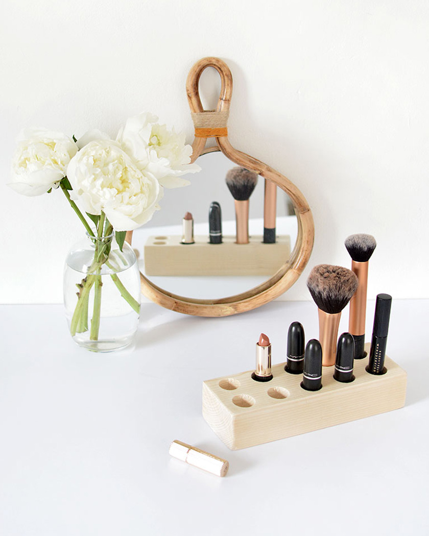 rangement maquillage diy bois brut