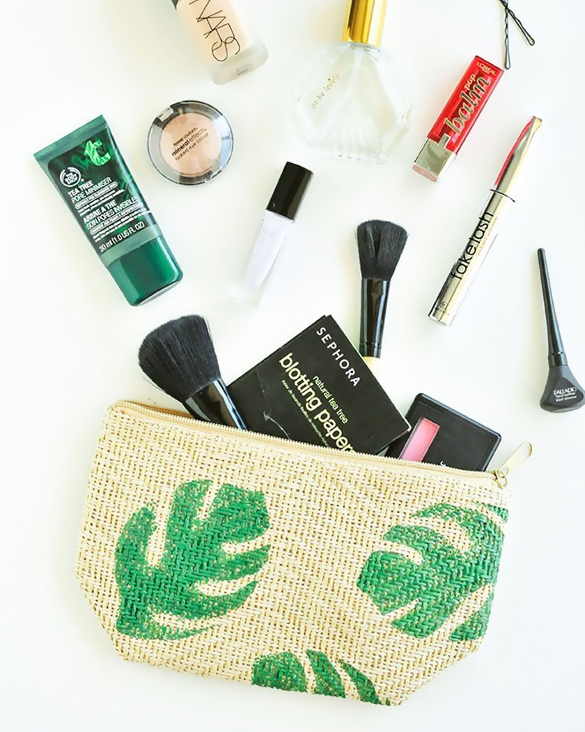 rangement maquillage diy pochette tropicale